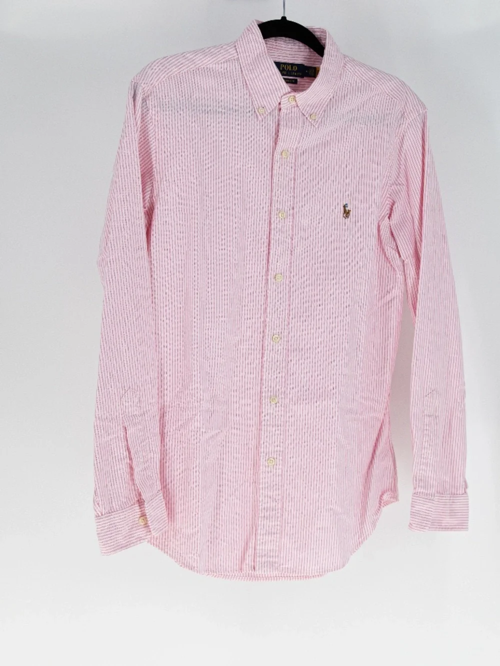 Polo Ralph Lauren Men's Cotton Collared Long Sleeve Button Down Shirt Pink White